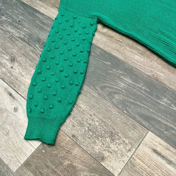 Cece Green Bobble Stitch Dot Sleeve Pullover Sweater Mockneck Women’s Size XS - Picture 3 of 8